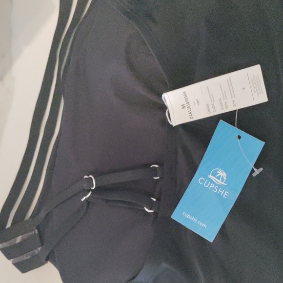 Cupshe One Shoulder Adjustable Straps Cutout Asymmetrical Swimwear Mesh blk Sz M - Picture 5 of 5